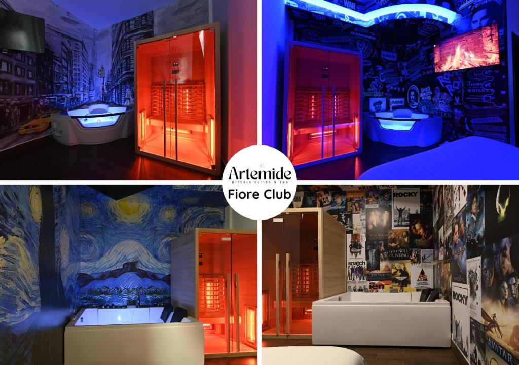 a collage of two pictures of a room with a floor club at ARTEMIDE "Fiore Club" B&B SUITE SPA in Giffoni Valle Piana