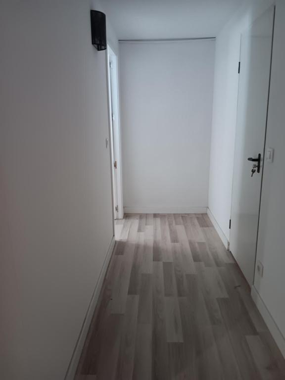 an empty hallway with white walls and wooden floors at Apartamento Triana in Alovera