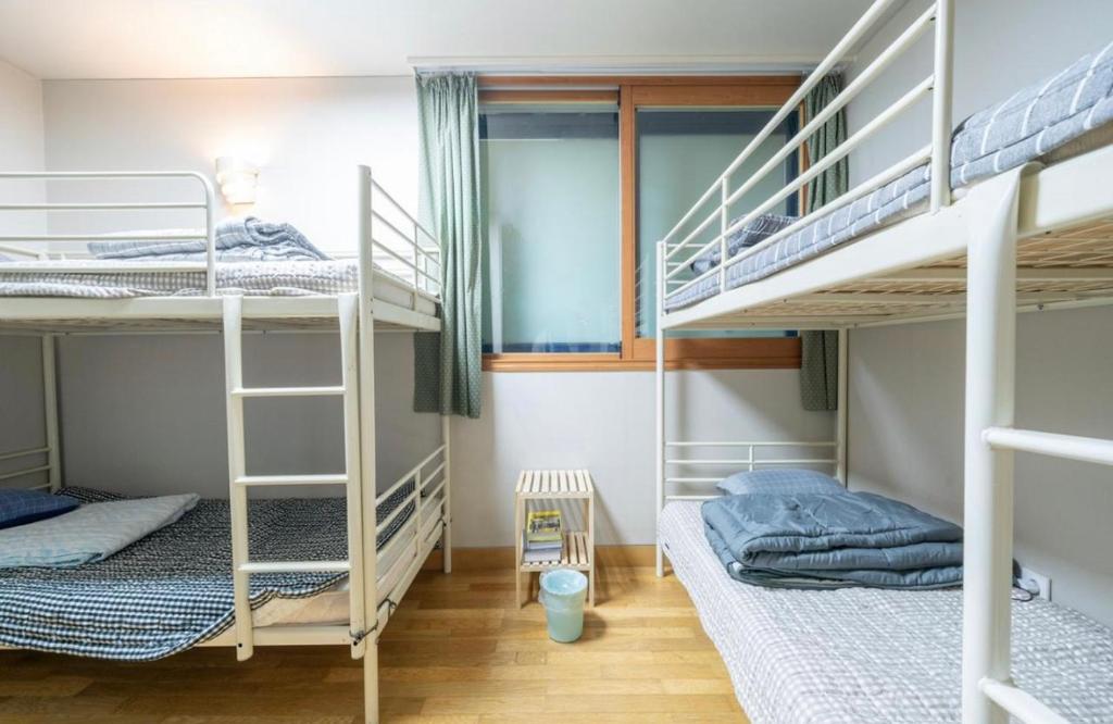 ein Zimmer mit 2 Etagenbetten in einem Hostel in der Unterkunft Hanra guesthouse in Jeju-do