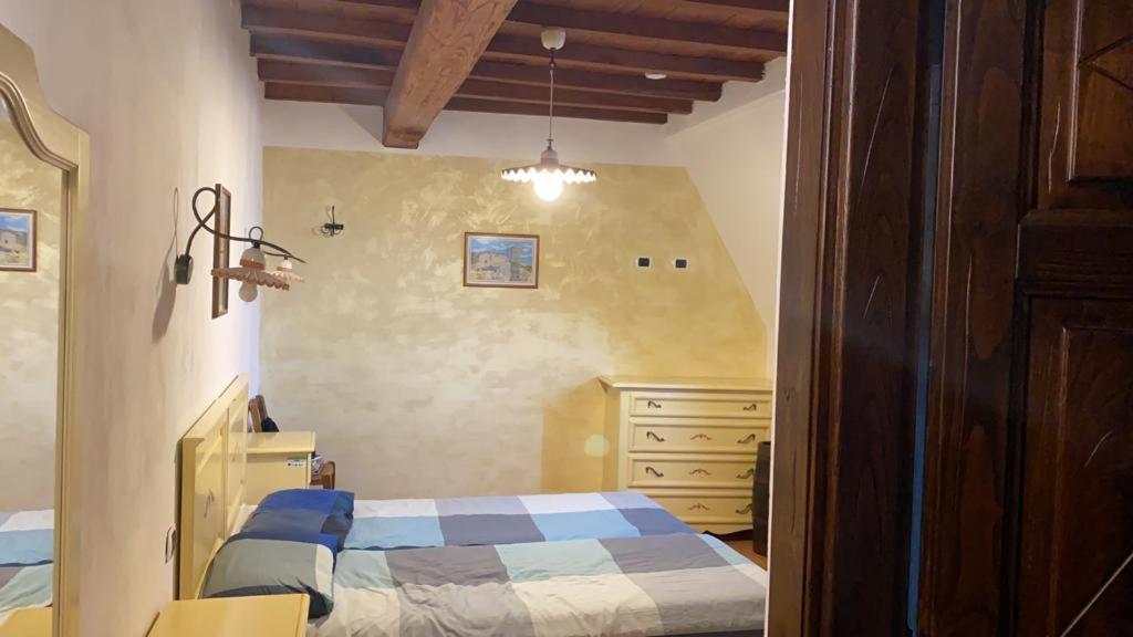 1 dormitorio con 1 cama y vestidor en Affittacamere Roggio , Vagli di Sotto , Lucca en Fabbrica