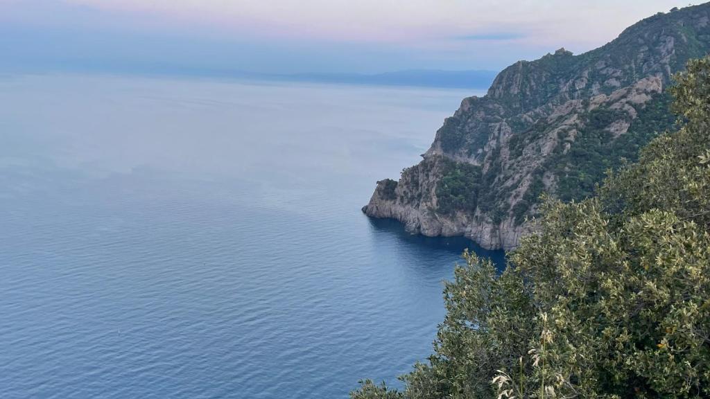 an aerial view of the ocean and cliffs at Casa dell'Arco 31 in Camogli