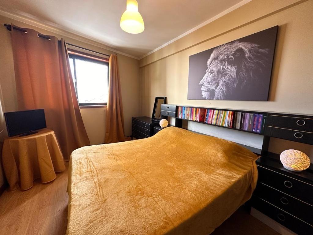- une chambre avec un lit et un grand écran dans l'établissement Quarto privativo perto Centro Porto, à Porto