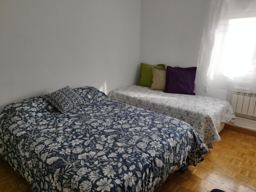 1 Schlafzimmer mit 2 Betten und einem Fenster in der Unterkunft Habitación luminosas en Vista Alegre in Madrid