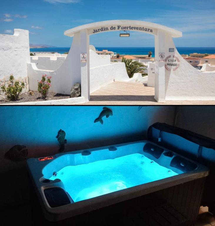 a bath tub in a resort with dolphins in it at Casa Birke in Costa Calma