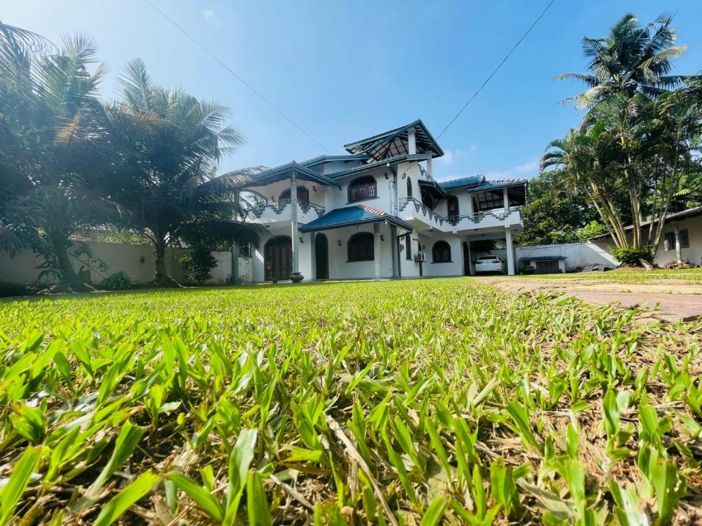 ein Haus mit grünem Rasen davor in der Unterkunft Pasidu Villa in Kalutara