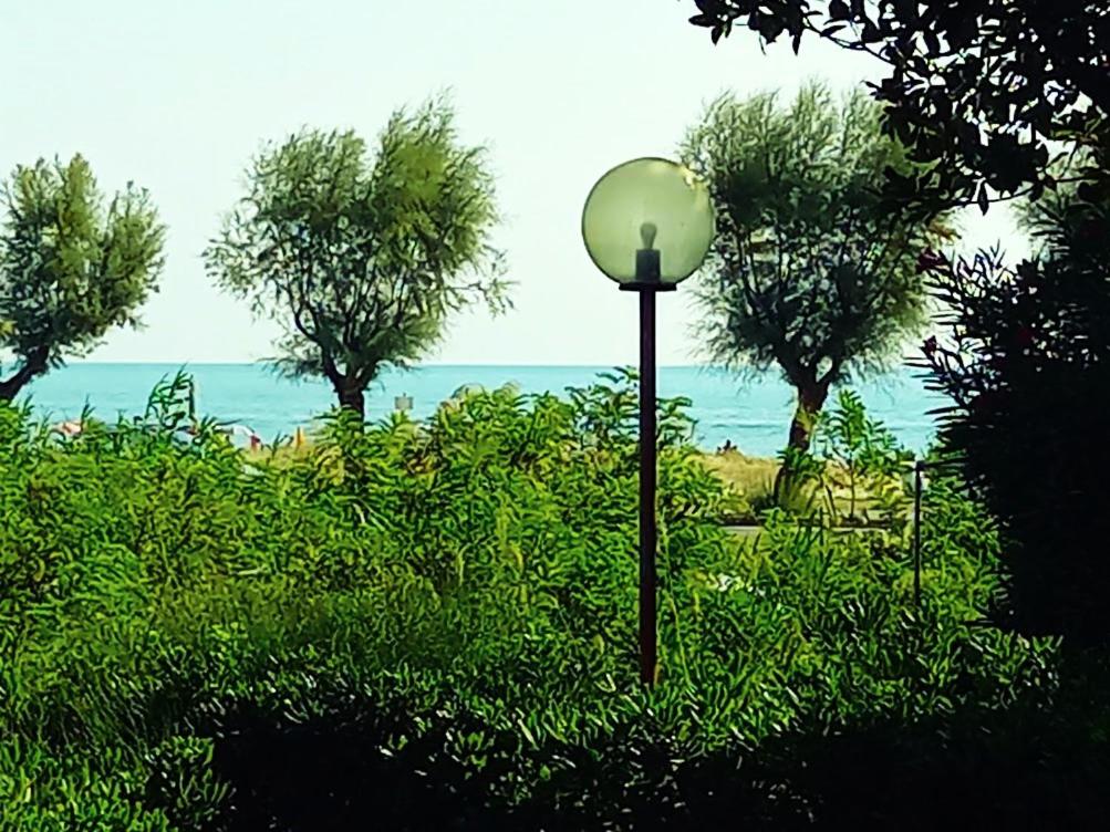 une lumière de rue dans l'herbe à côté de l'océan dans l'établissement Giardino delle Fate, à Villa Rosa
