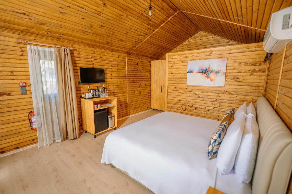 A television and/or entertainment centre at Doors Urla Hotel & Bungalows