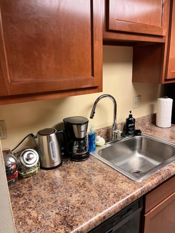 a kitchen counter top with a sink and a counter top at Cozy private getaway. Close to Convention Center and Medical Centers in Monroeville