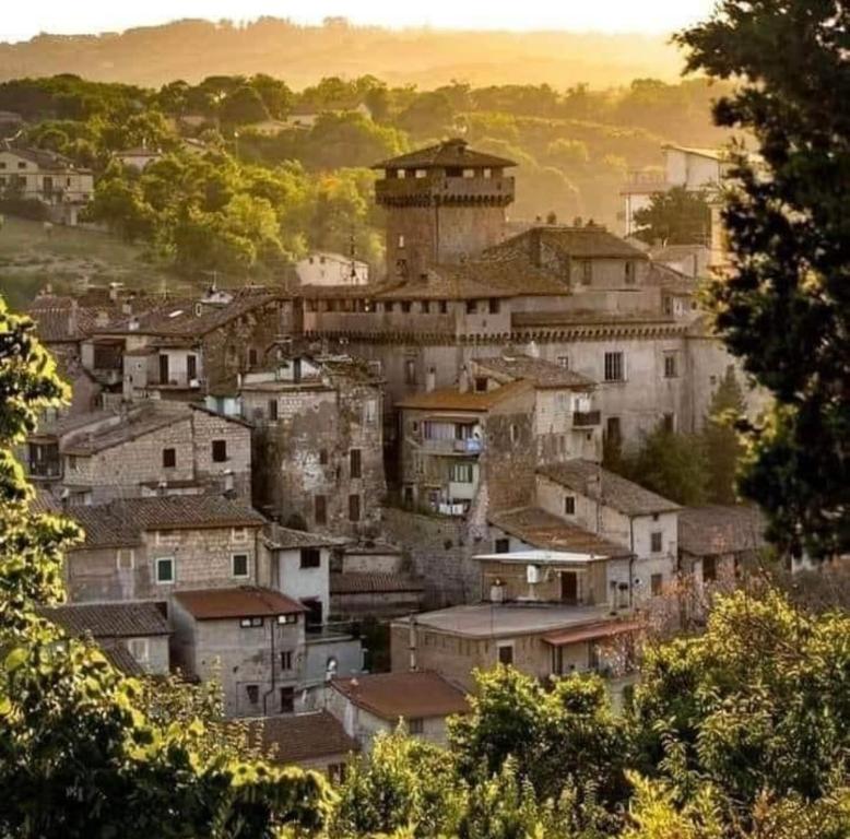 grupa budynków na szczycie wzgórza w obiekcie Borgo Vecchio w mieście Carbognano