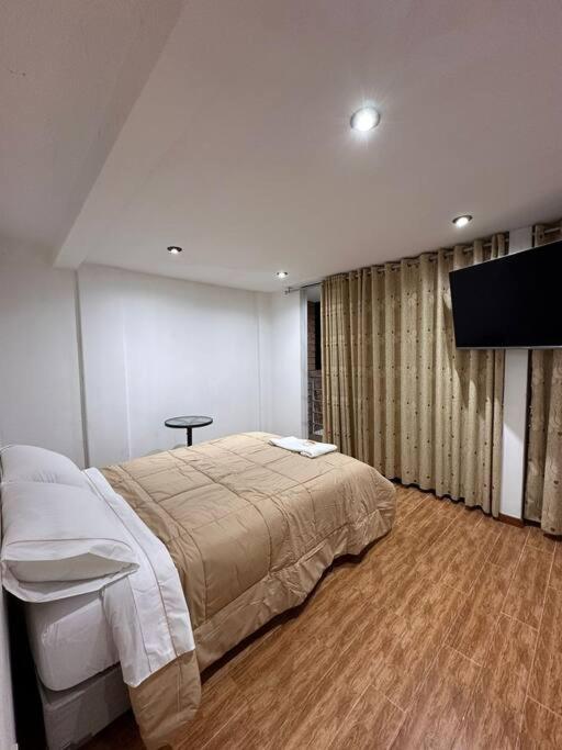 1 dormitorio con 1 cama y TV de pantalla plana en Casa San Andrés Arenas I, en Pisco