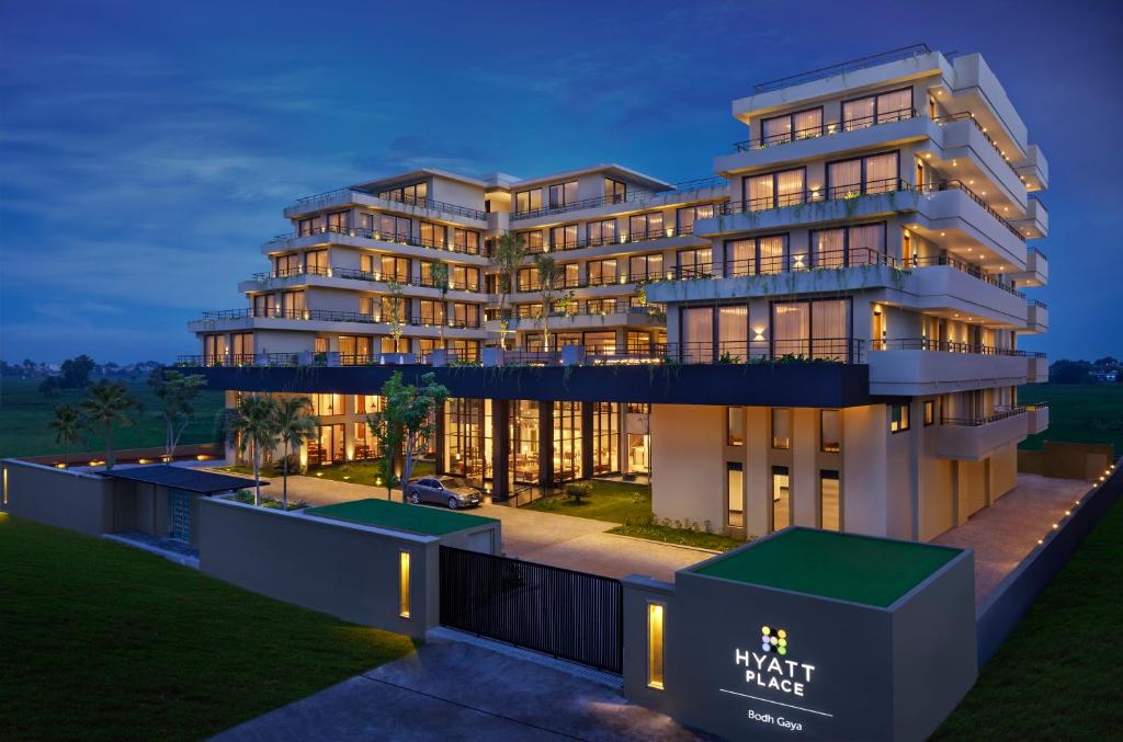 a rendering of a building at night at Hyatt Place Bodh Gaya in Bodh Gaya