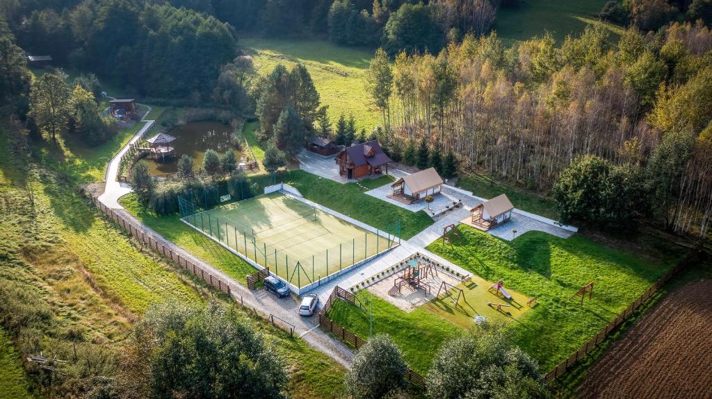 an aerial view of a garden in a field at Glamping Pod Gwiazdami in Pietrusza Wola