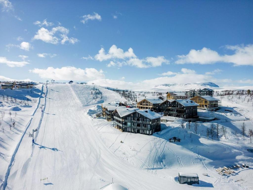arial view of a ski resort in the snow at Kikut Alpin Lodge Ski in - Ski out in Geilo