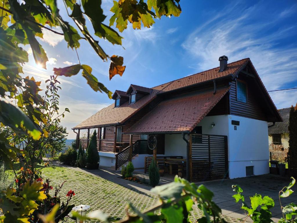 drewniany dom z brązowym dachem w obiekcie Winery & Rural Holiday Home Hren Hiža - Sveti Martin na Muri w mieście Gornji Koncovčak