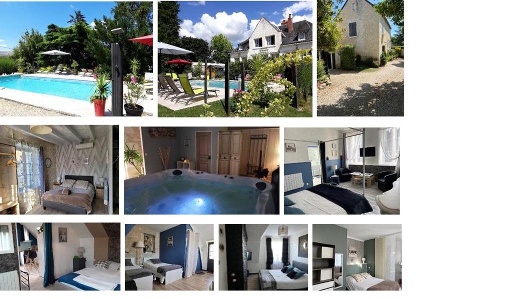 uma colagem de fotos de uma casa e uma piscina em Gîtes et Chambres des Coteaux em Sainte-Maure-de-Touraine