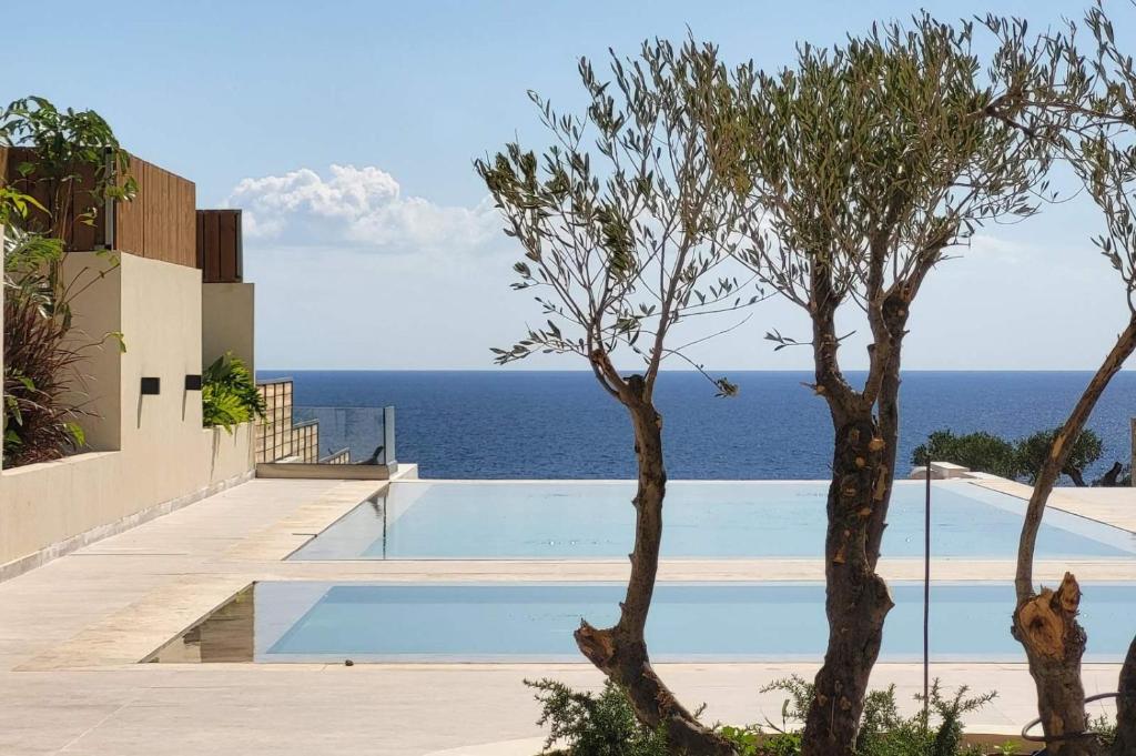 a swimming pool with a view of the ocean at Beach Villas in Crete - Alope & Ava member of Pelagaios Villas in Ierápetra