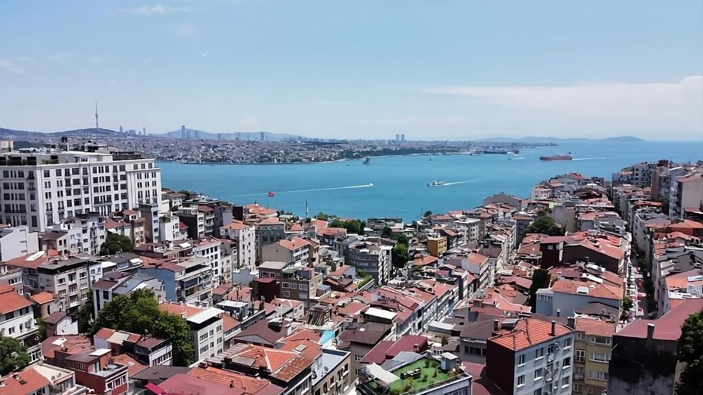 an aerial view of a city with a body of water at Ravello Suites Taksim in Istanbul