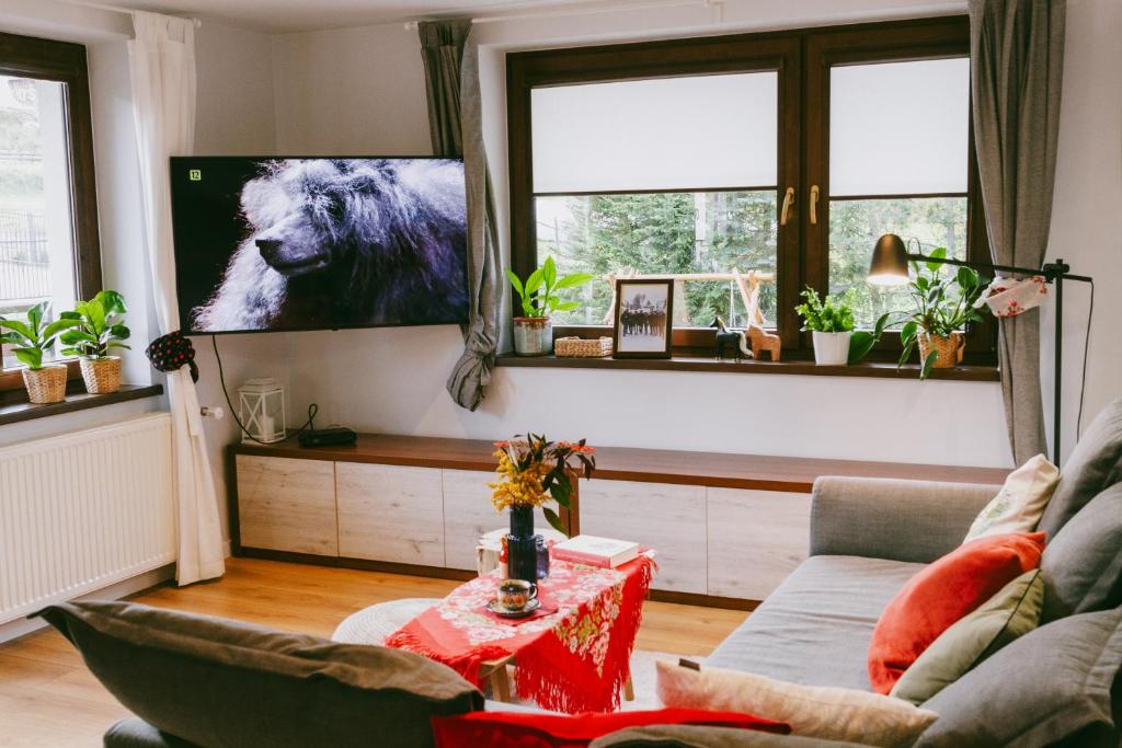 Televízia a/alebo spoločenská miestnosť v ubytovaní Gościniec Skorusa