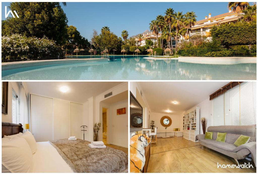 un collage de deux photos d'une maison avec une piscine dans l'établissement Cozy holiday home in Dama de noche in Puerto Banús, à Marbella