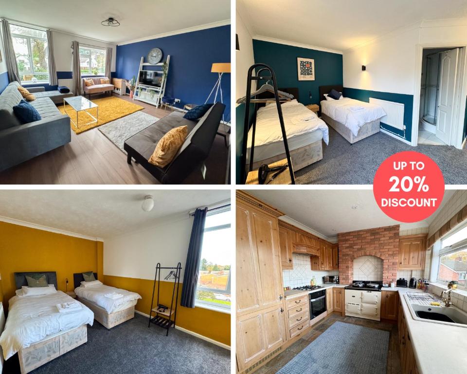 a collage of three pictures of a bedroom at Perfect for Contractors - Long Term Discounts, Free Parking & Fast Wifi in Wolverhampton