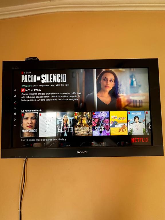 TV a/nebo společenská místnost v ubytování Hostal y Cabañas Mirando al Mar