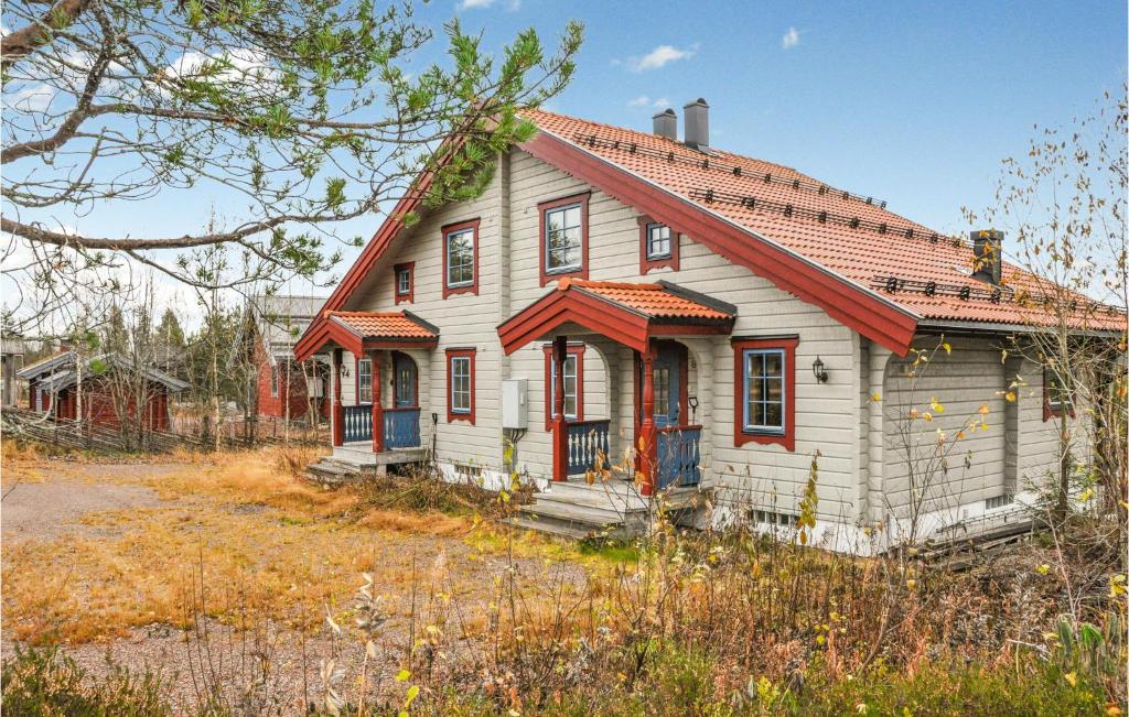 an old white house with a red roof at Lovely Apartment In Slen With House A Panoramic View in Sälen