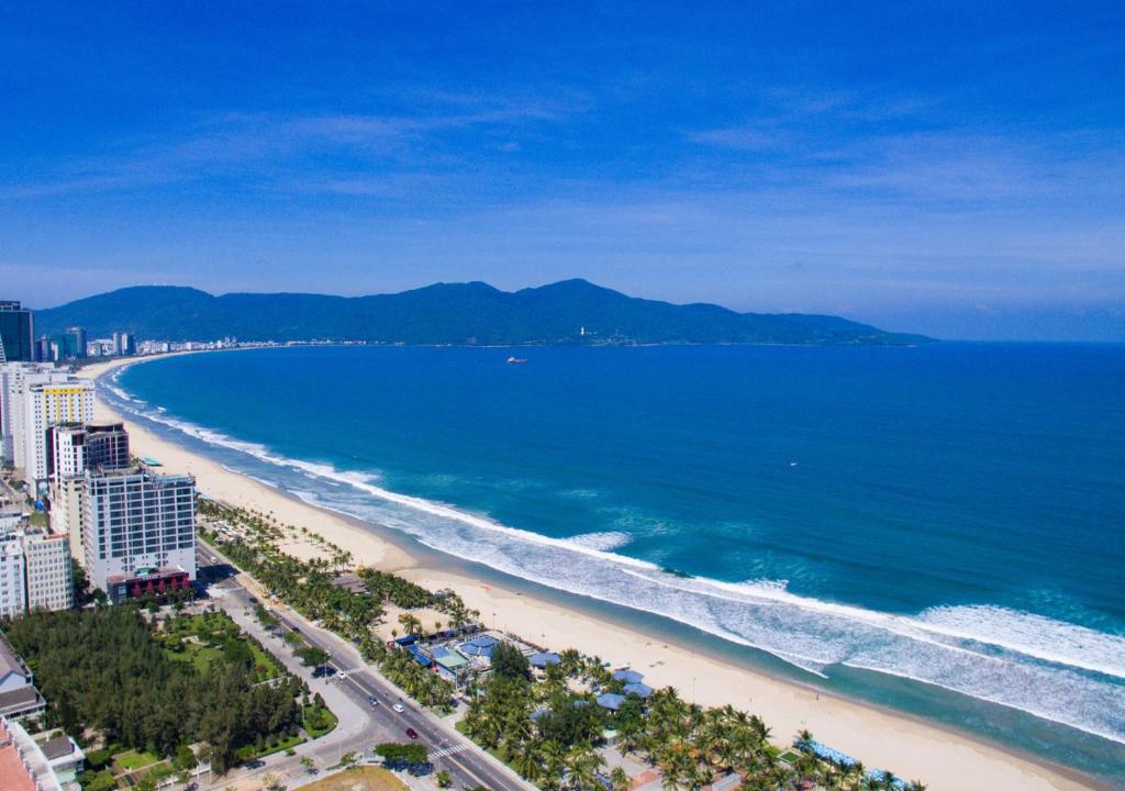 an aerial view of a beach and the ocean at Sontra Sea Hotel in Danang