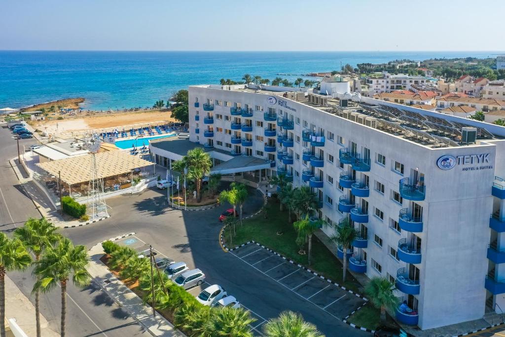 an aerial view of a hotel and the ocean at TETYK Hotel in Protaras