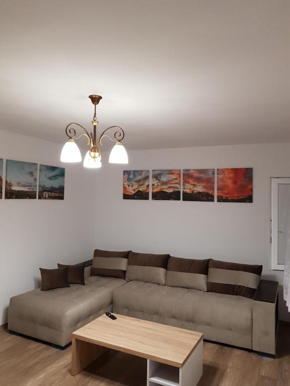a living room with a couch and a table at Apartamentul Maria in Oradea