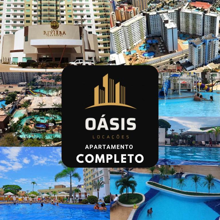 a collage of three pictures of a resort at Riviera Park Hotel Luxo in Caldas Novas