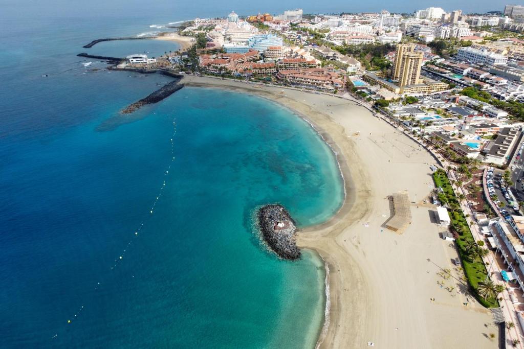 an aerial view of a beach and the ocean at Apartamento Clara in Los Cristianos