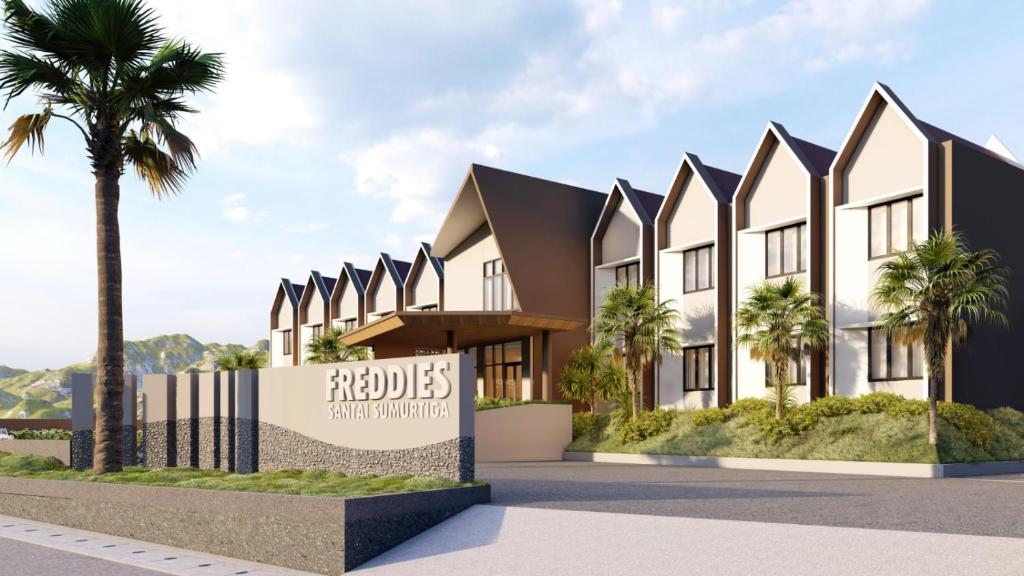 an architectural rendering of a building with a palm tree at Freddies Santai Sumurtiga in Sabang