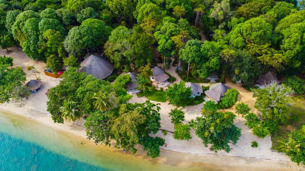 an aerial view of a beach with trees and water at The Tropical Beach Resort in Ko Chang