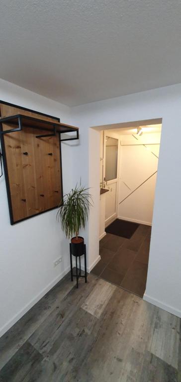une chambre avec une porte et une plante en pot sur le mur dans l'établissement Kleine gemütliche Wohnung, à Geislingen