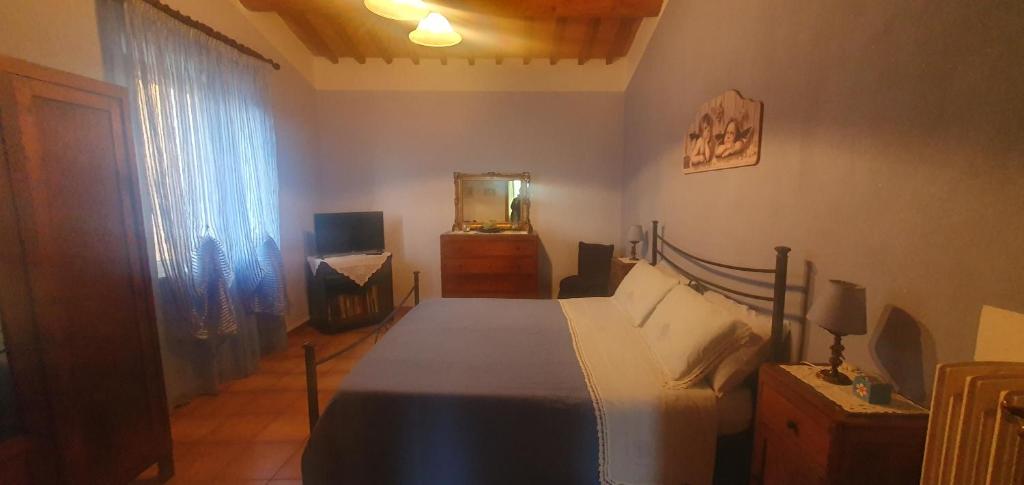 モンテプルチャーノにあるL'Angolino di Martienaのベッドルーム1室(ベッド1台、ドレッサー、鏡付)
