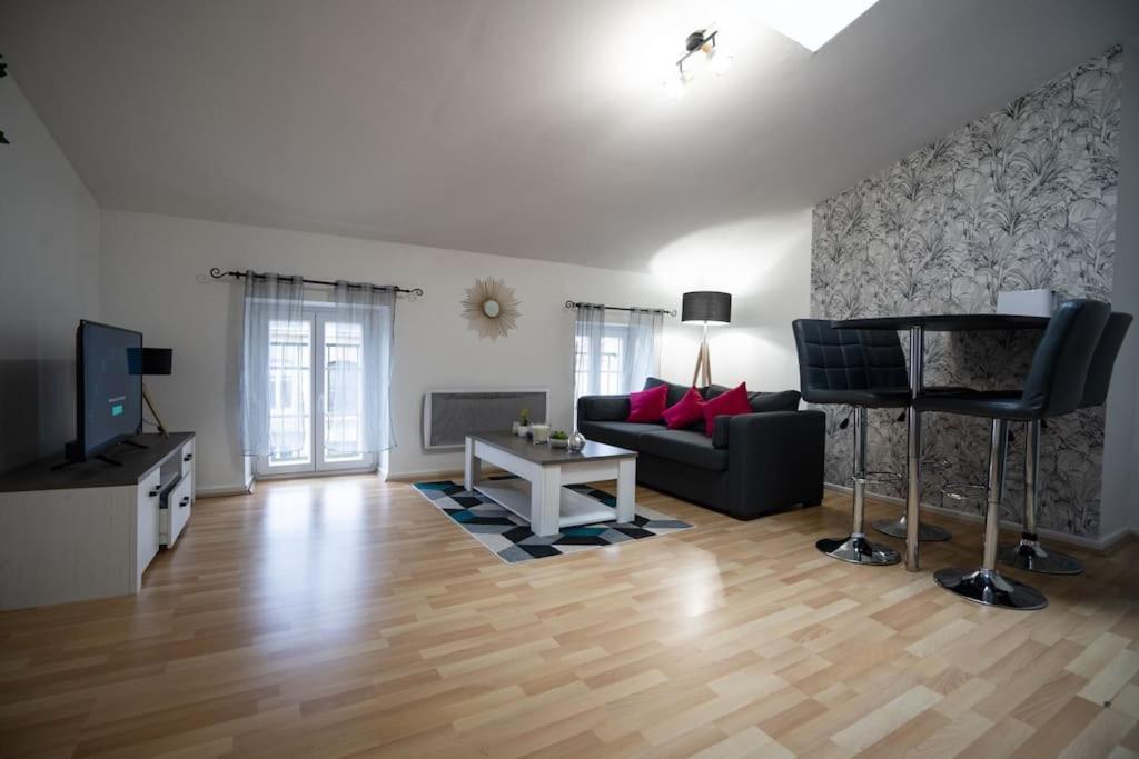 ein Wohnzimmer mit einem Sofa und einem TV in der Unterkunft Cosy and calm apartment in the center of nancy in Nancy