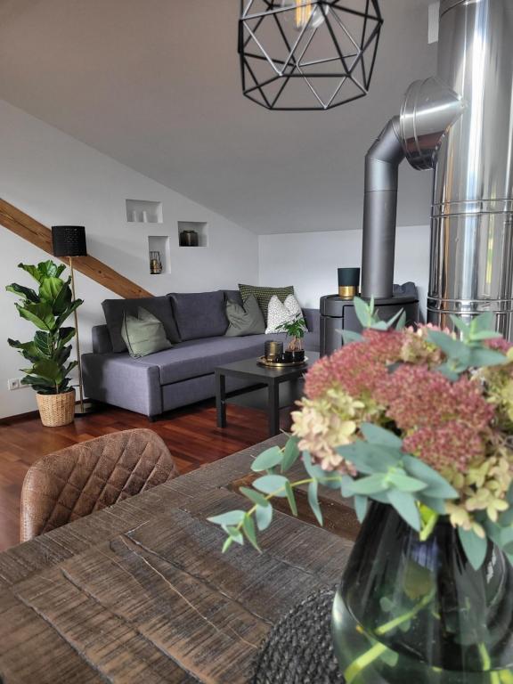 a living room with a couch and a table at Appartement Lockei in Eben im Pongau