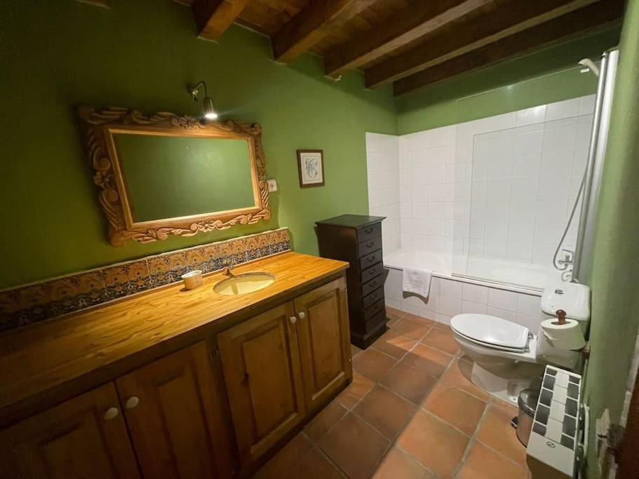 Un baño con lavabo, inodoro y espejo. en Apartamento Duplex en Arties, en Arties