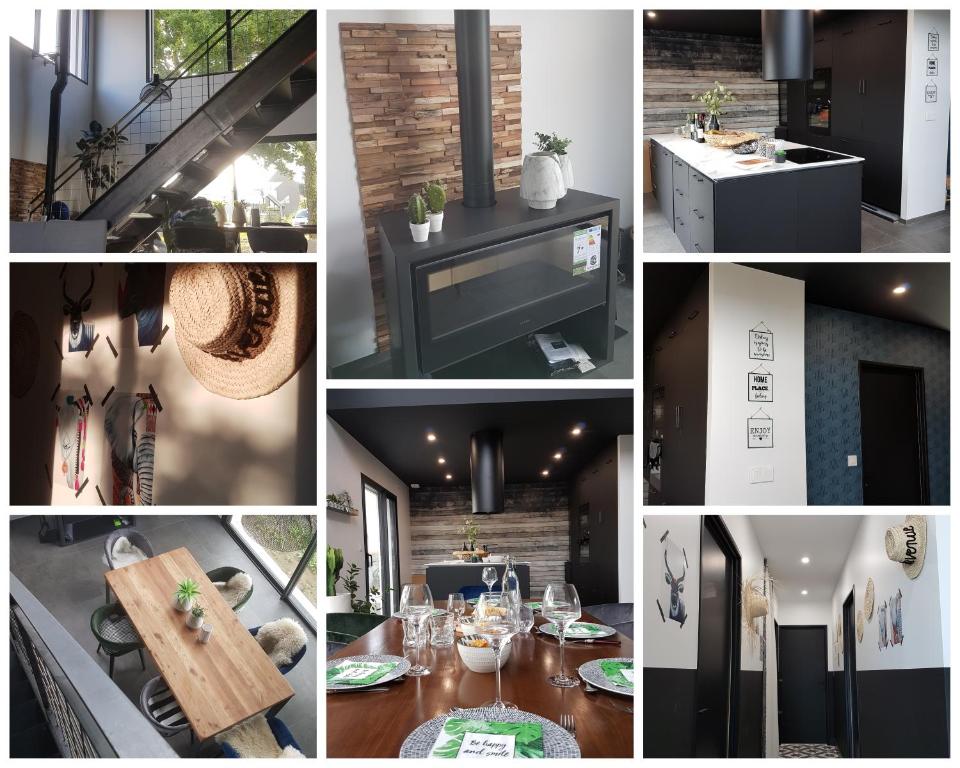 a collage of pictures of a kitchen and a house at Grande chambre couple possible avec sanitaire complet privatif moderne proche Zénith-Atlantis in Saint-Herblain