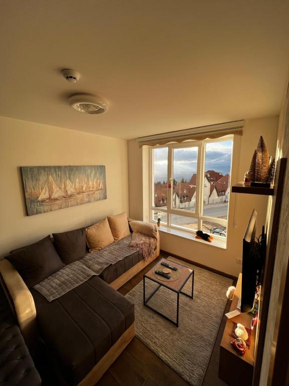 uma sala de estar com um sofá e uma janela em Apartments Myna in Kraljevi Cardaci em Kopaonik