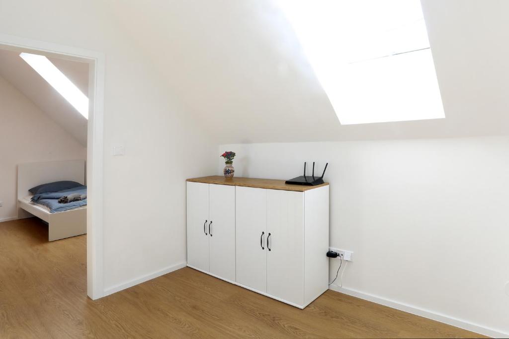 armadio bianco in una stanza con soffitto di Apartmán Frolkova Strážnice a Strážnice
