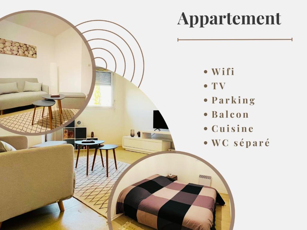 - un salon avec un lit et un miroir dans l'établissement Appartement - Toulouse, à Toulouse