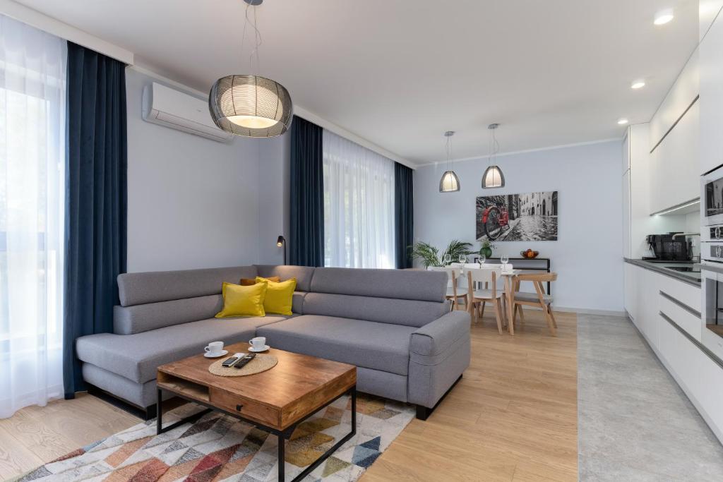 a living room with a couch and a table at BR12 Premium Apartments , garaż in Bielsko-Biala
