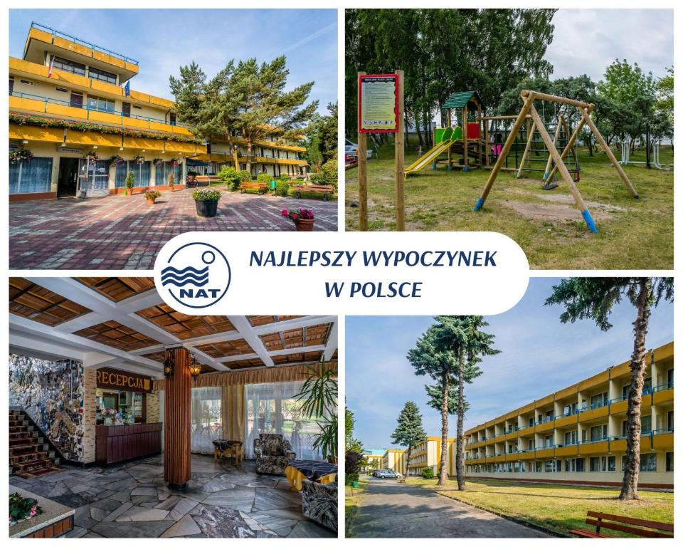 a collage of photos with a playground and a building at OW Posejdon blisko morza i nad zatoką in Jastarnia