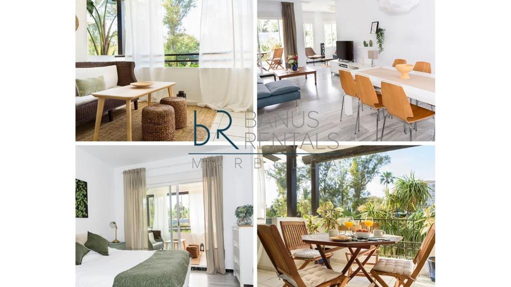 un collage de photos d'un salon et d'une salle à manger dans l'établissement Charming and spacious apartment in Medina Garden - Puerto Banús, à Marbella