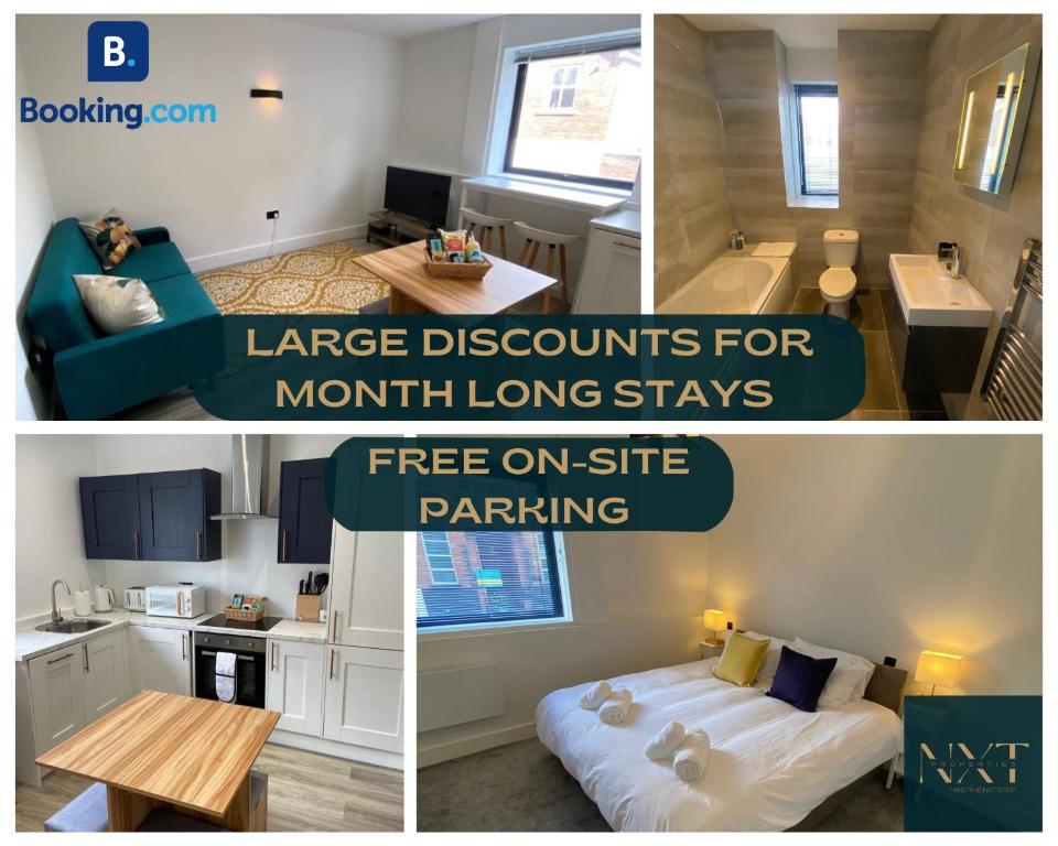 a collage of three pictures of a small apartment at Modern City Centre Flat in Norwich