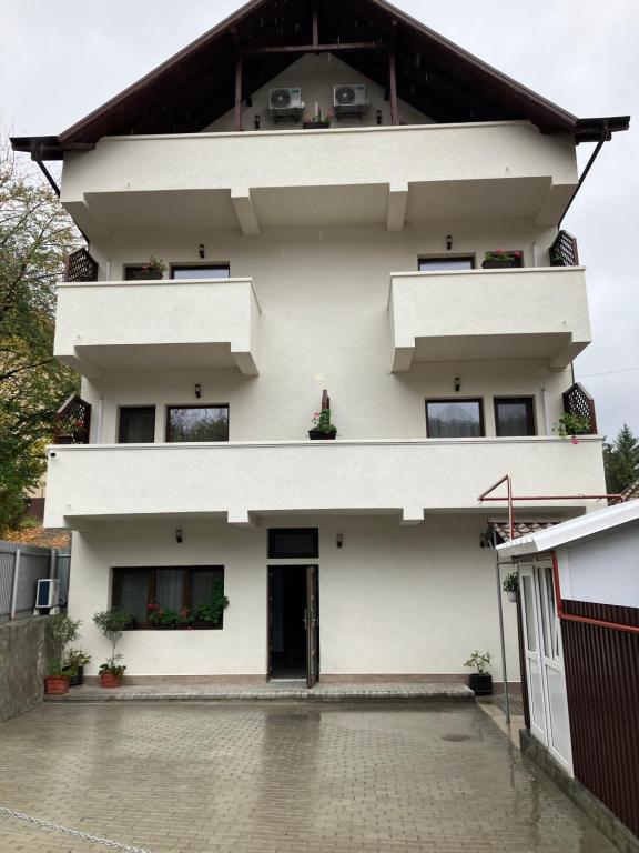 un edificio blanco con muchas ventanas en Casa BABI en Căciulata