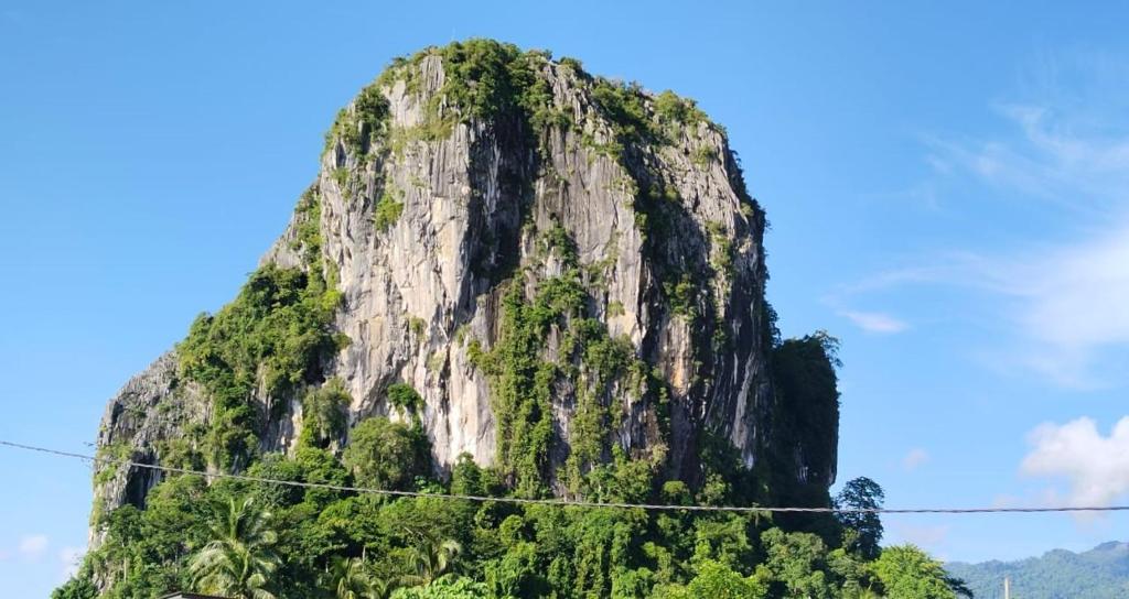 una grande montagna rocciosa con alberi di Homestay Gunung Reng, Jeli a Kampong Jeli Kerawat