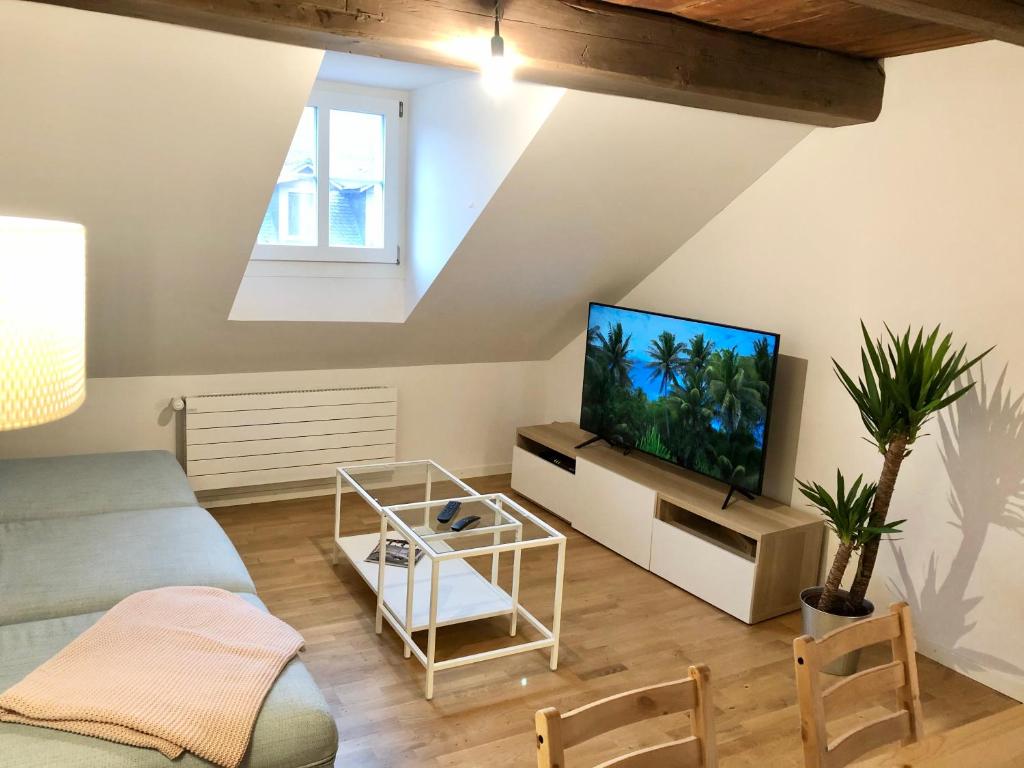 - un salon avec une télévision et un canapé dans l'établissement Old Town Apartments, à Berne
