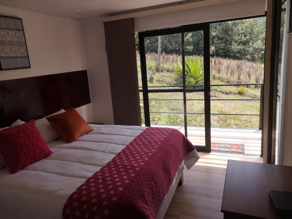 1 dormitorio con cama y ventana grande en Villa Dante, en Firavitoba